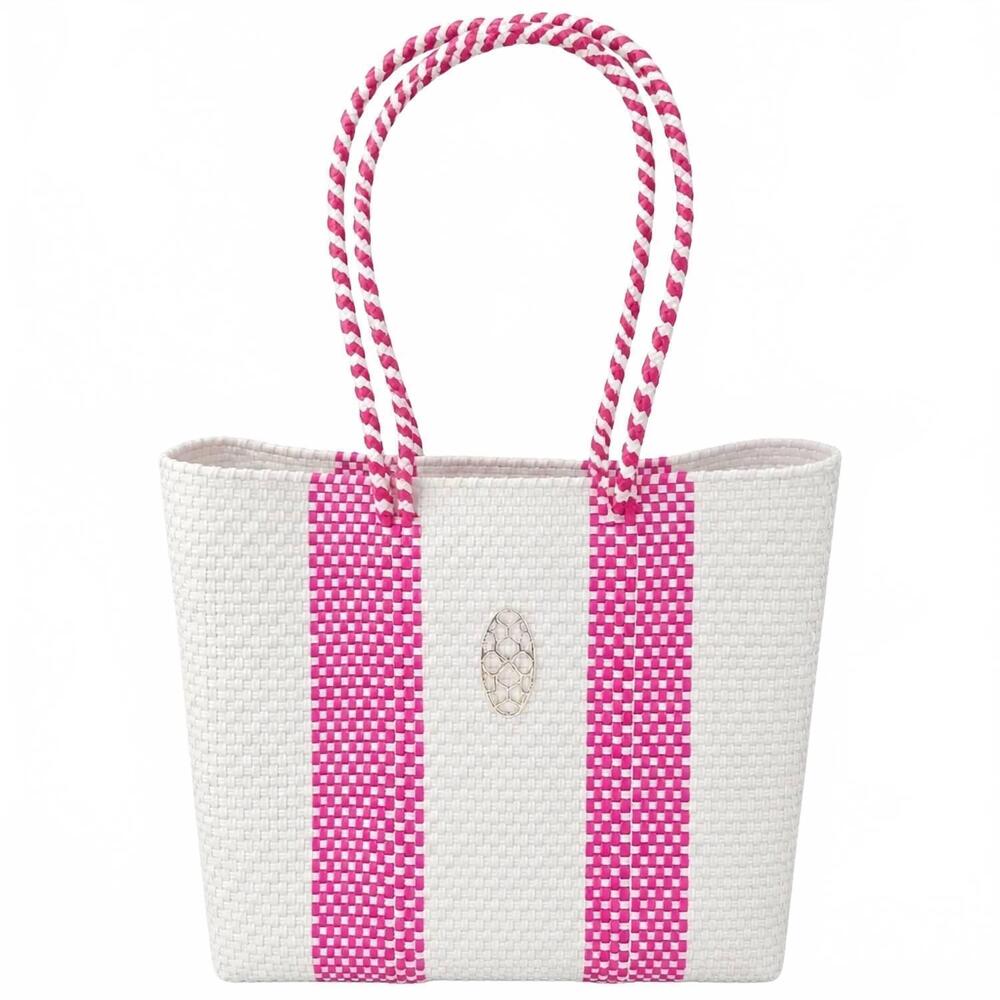 NEW LOLA'S BAG medium striped tote bag in white/ pink
